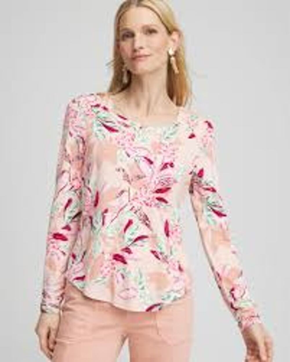 NWT Chico's Touch Of Cool Floral Stretch Milan Shirred Tee Office Women Medium
